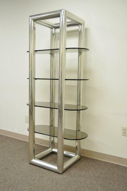 Mid Century Modern Milo Baughman Style Tubular Chrome Glass Chrome Etagere Shelf