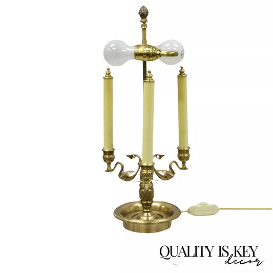 Empire Regency Style Brass Candlestick Bouillotte Desk Table Lamp with Swans (B)