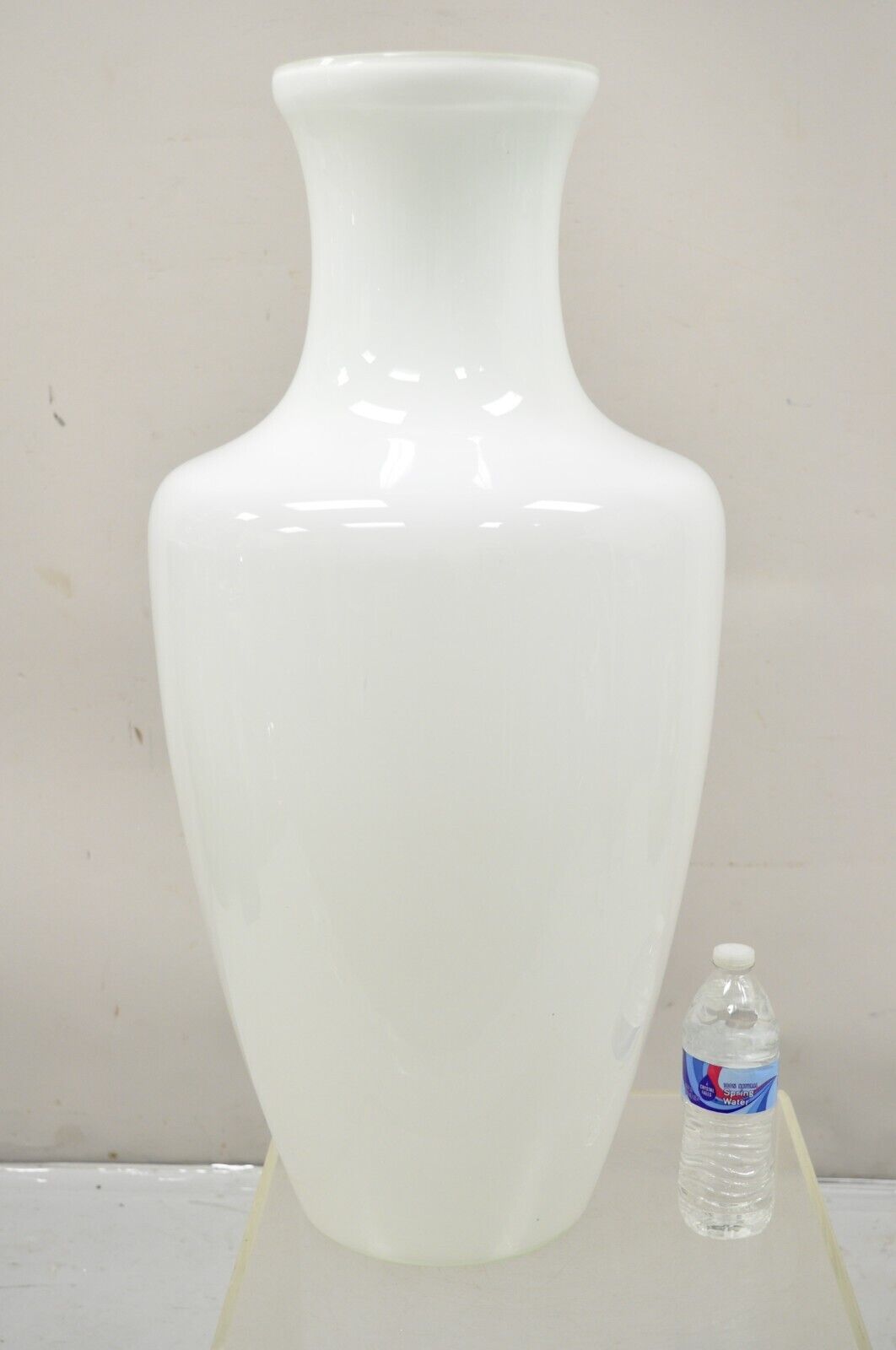 Modern Large White Cased Blown Glass 30" Floor Vase Vessel