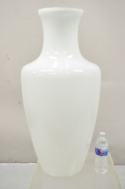 Modern Large White Cased Blown Glass 30" Floor Vase Vessel