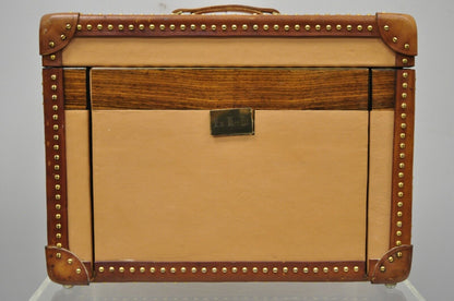 Custom Vintage Italian Leather Toiletry Box Case Travel Trunk Brass Nail Trim