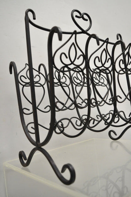 French Style Scrolling Wrought Iron Magazine Rack Stand with Heart