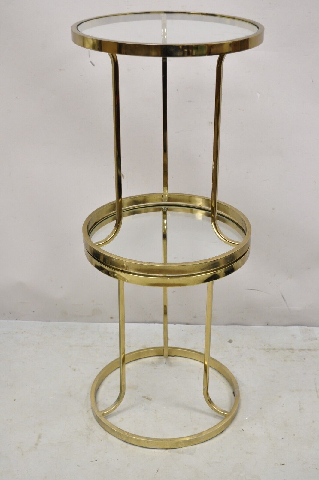 Vintage Mid Century Gold Brass Metal Baughman Style Round Side Tables - a Pair