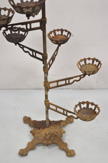 Antique Victorian Cast Iron 9 Tier 8 Arm Swing Pedestal Plant Stand