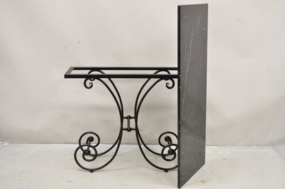 Vtg French Country Pastry Style Wrought Iron Marble Top Baker's Console Table