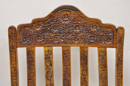 Vintage Anglo Indian Carved Teak Wood Rocking Chair Rocker