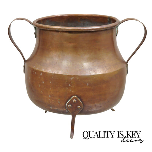 Antique Arts & Crafts Hand Hammered Copper Tri Leg Handled Pot Dovetailed Vessel
