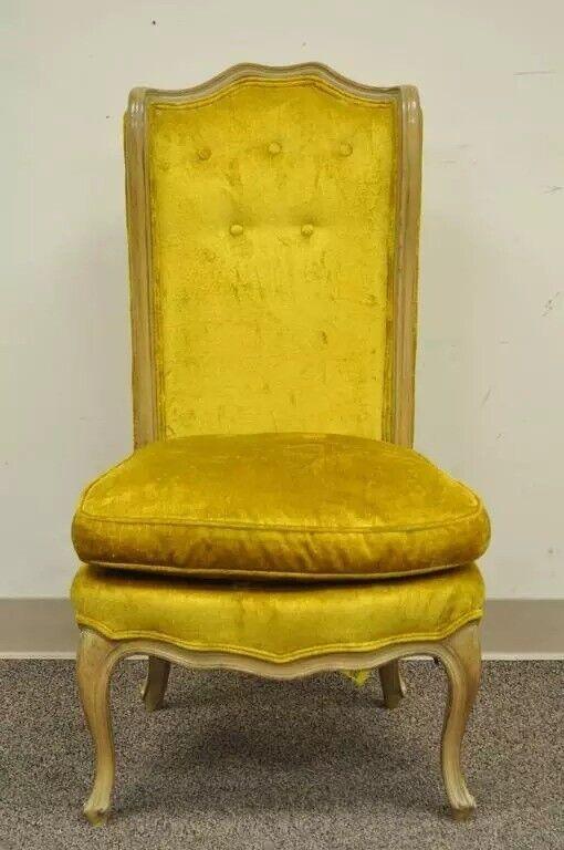 French Louis XV Provincial Style Yellow Boudoir Curved Back Gold Slipper Chair