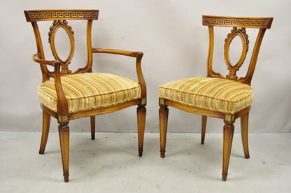 6 Vintage Italian Hollywood Regency Walnut Greek Key Neoclassical Dining Chairs