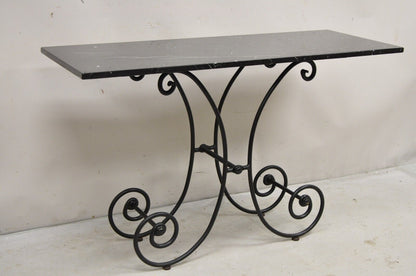 Vtg French Country Pastry Style Wrought Iron Marble Top Baker's Console Table