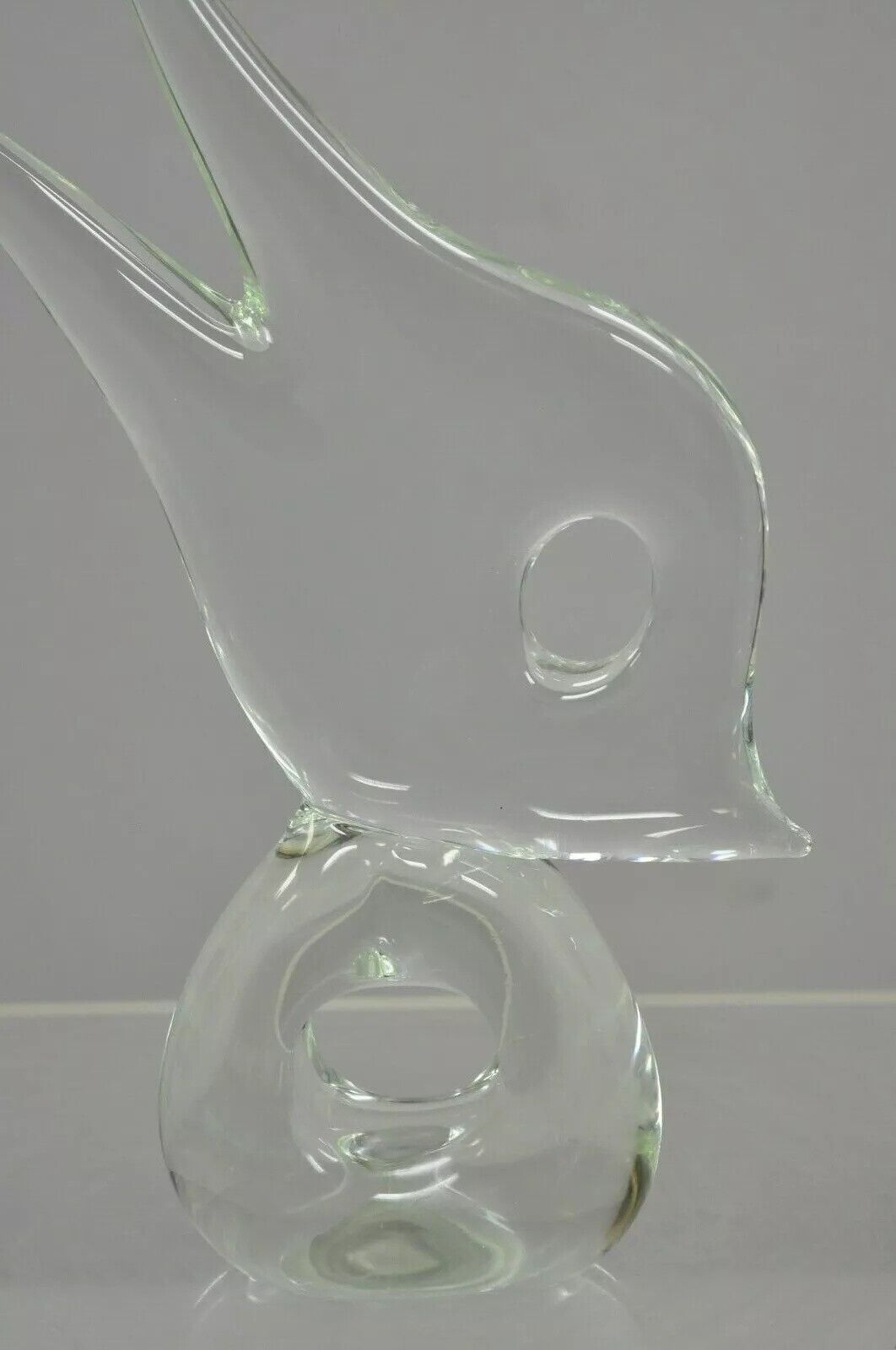 Vintage Italian Crystal Glass 16" Abstract Fish Sculpture Statue Signed to Base