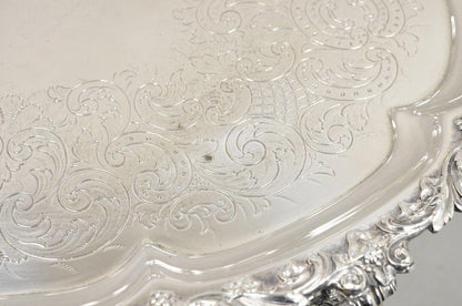 Antique Victorian English Sheffield Ornate Oval Serving Platter Tray