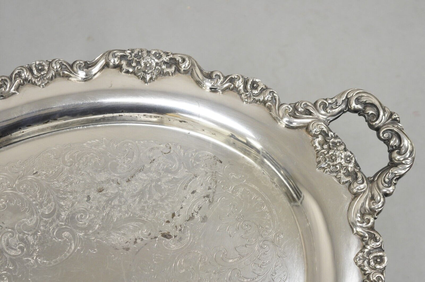 EPCA Poole Silver Co 400 Lancaster Rose Large Silver Plated Serving Platter Tray