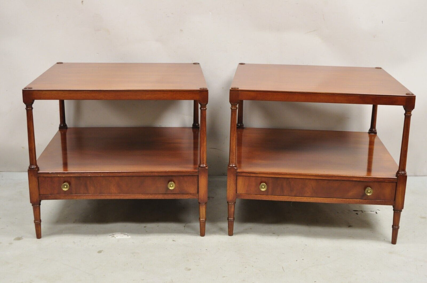 Vintage Beacon Hill English Regency Style Square Mahogany End Tables - a Pair