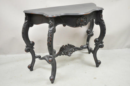 Reproduction Antique French Rococo Charcoal Distress Painted Console Hall Table