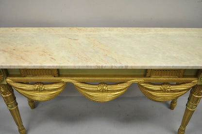 Italian Regency Neoclassical Green Gold Marble French Louis XVI Console Table