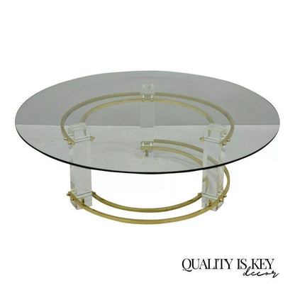 Mid Century Modern Brass Lucite Round Glass Charles Hollis Jones Coffee Table