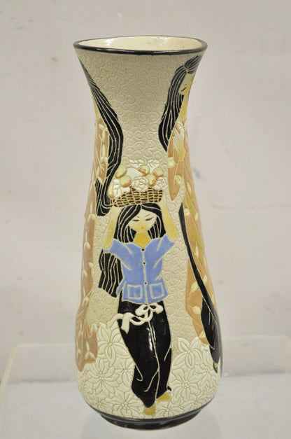 Vintage Dona Vietnamese Mid Century Modern Figural Women Studio Pottery 18" Vase