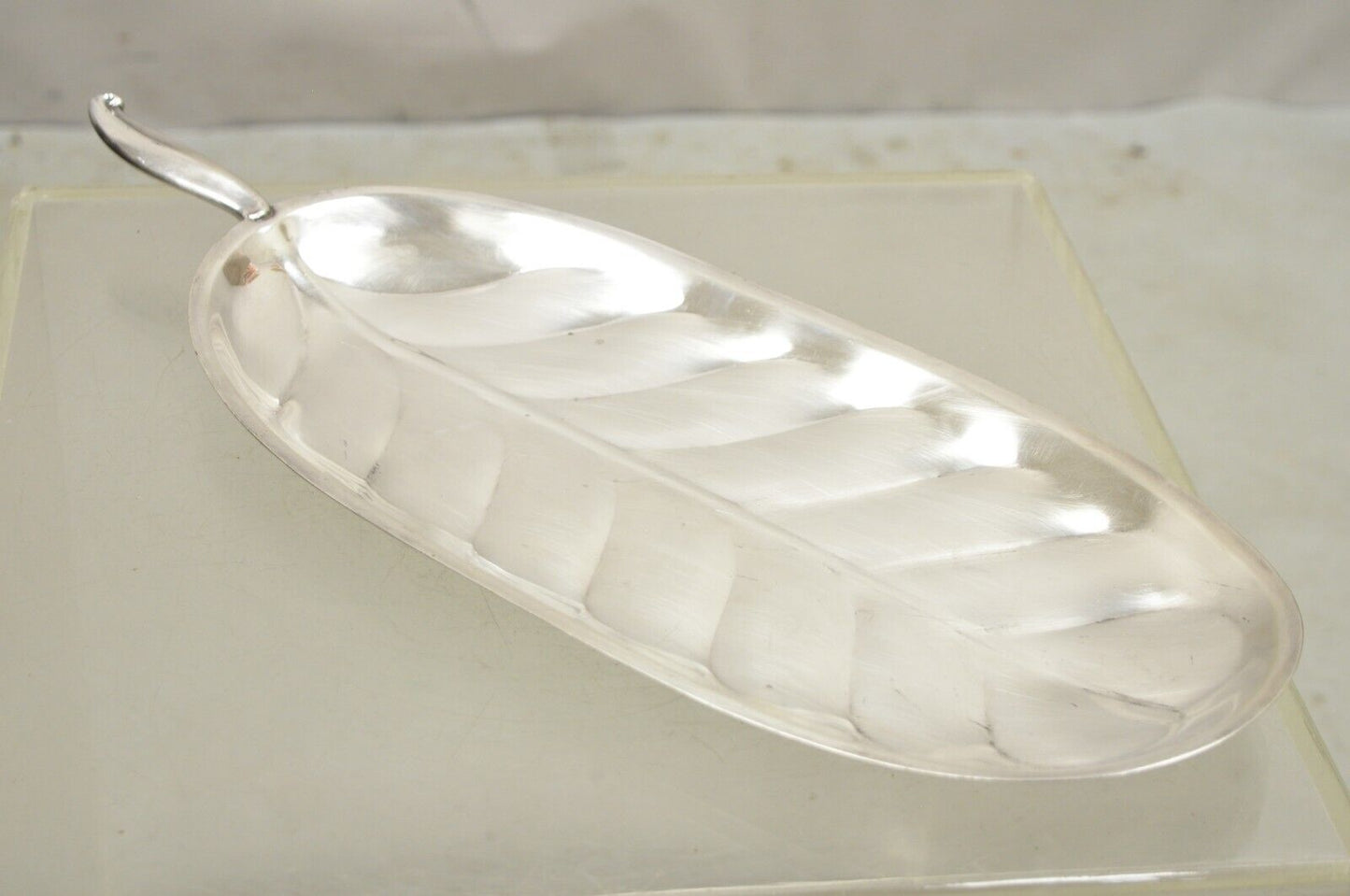 F.B. Rogers Silver Plate Oval Banana Leaf Form Serving Tray Platter with Handle