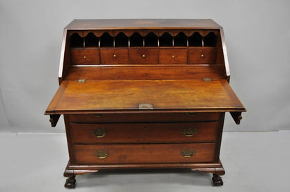 19th C. Chippendale Style Mahogany Slant Front Carved Ball & Claw Secretary Desk