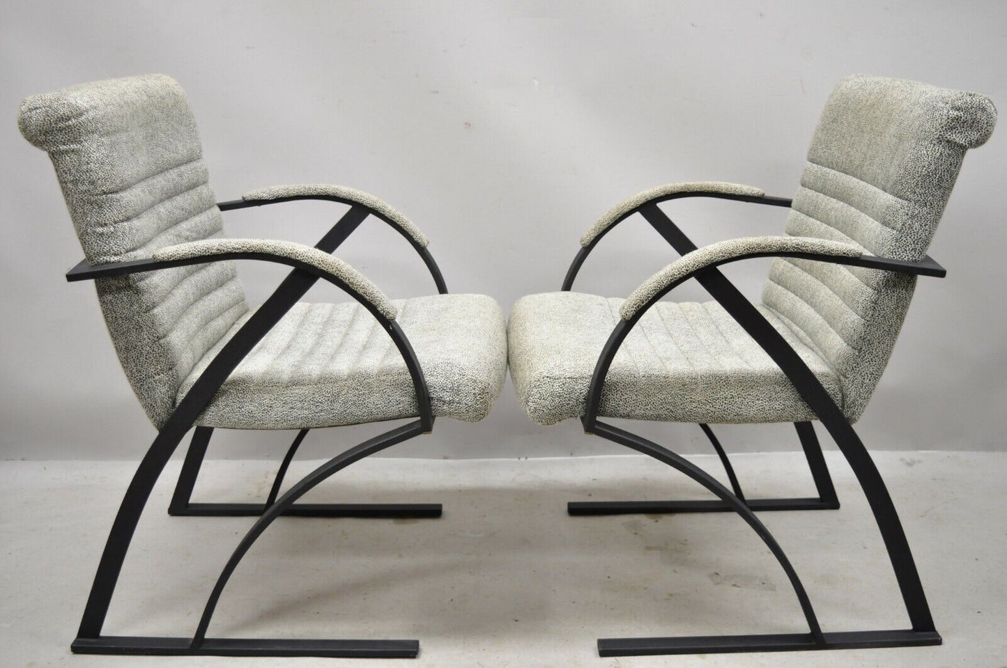 Mid Century Cal-Style Furniture Art Deco Metal Frame Lounge Arm Chairs B - Pair