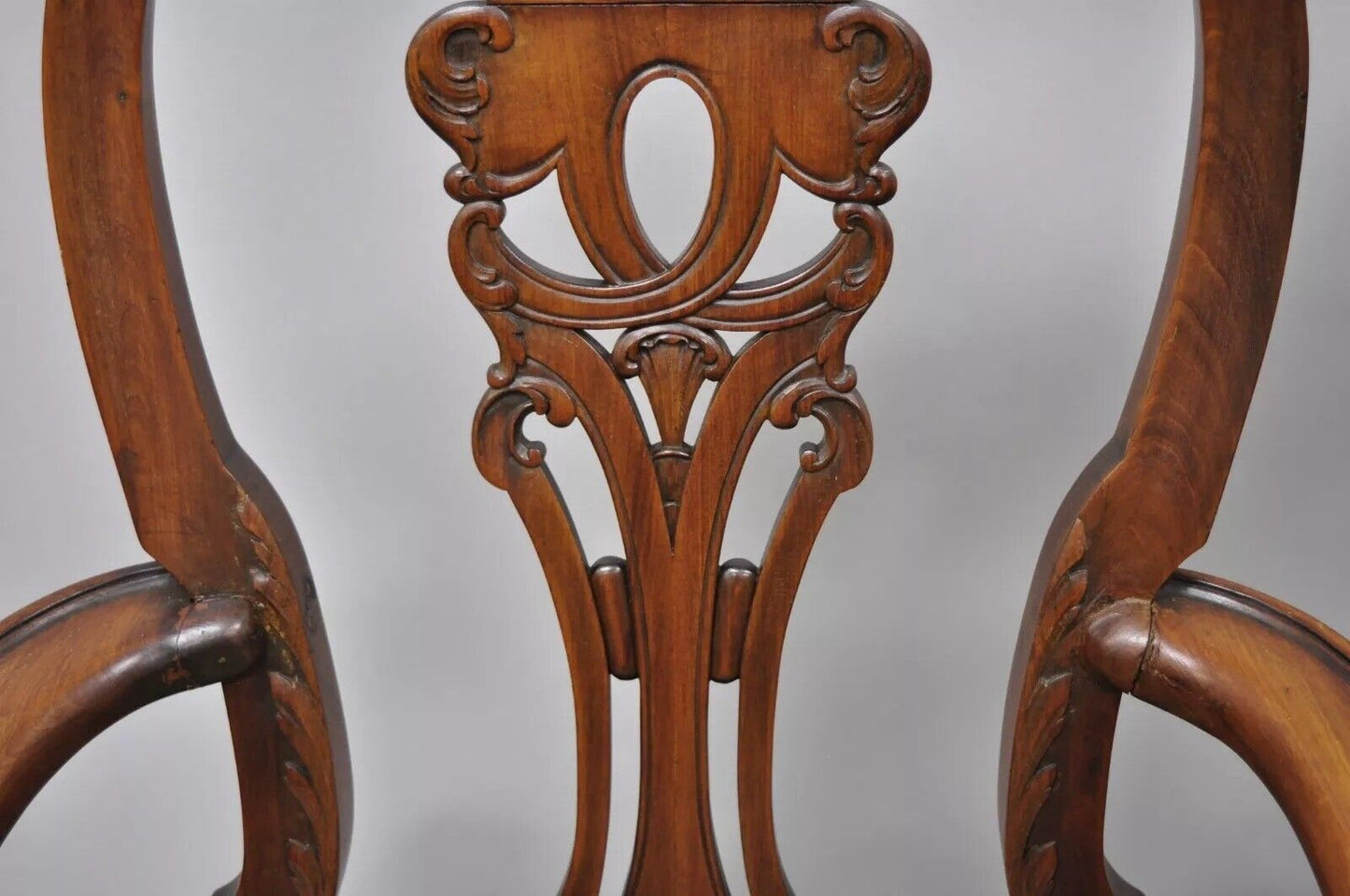 Antique Georgian Style Mahogany Carved Eagle Heads Dining Arm Chairs - a Pair