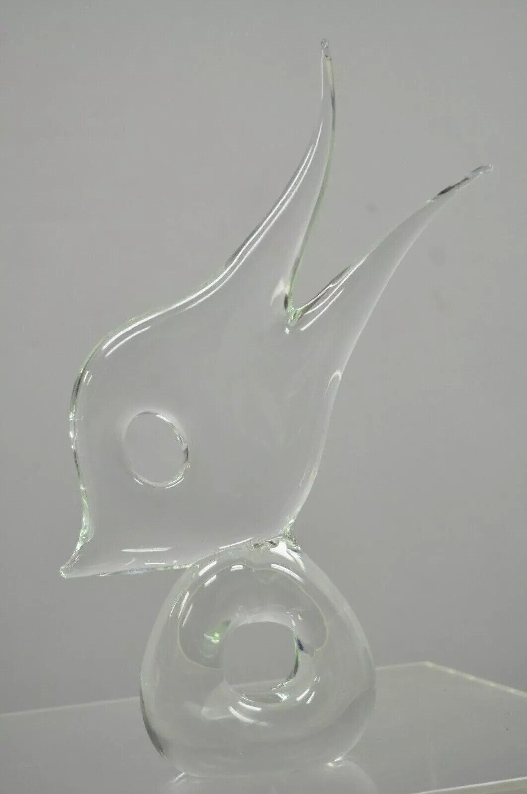 Vintage Italian Crystal Glass 16" Abstract Fish Sculpture Statue Signed to Base