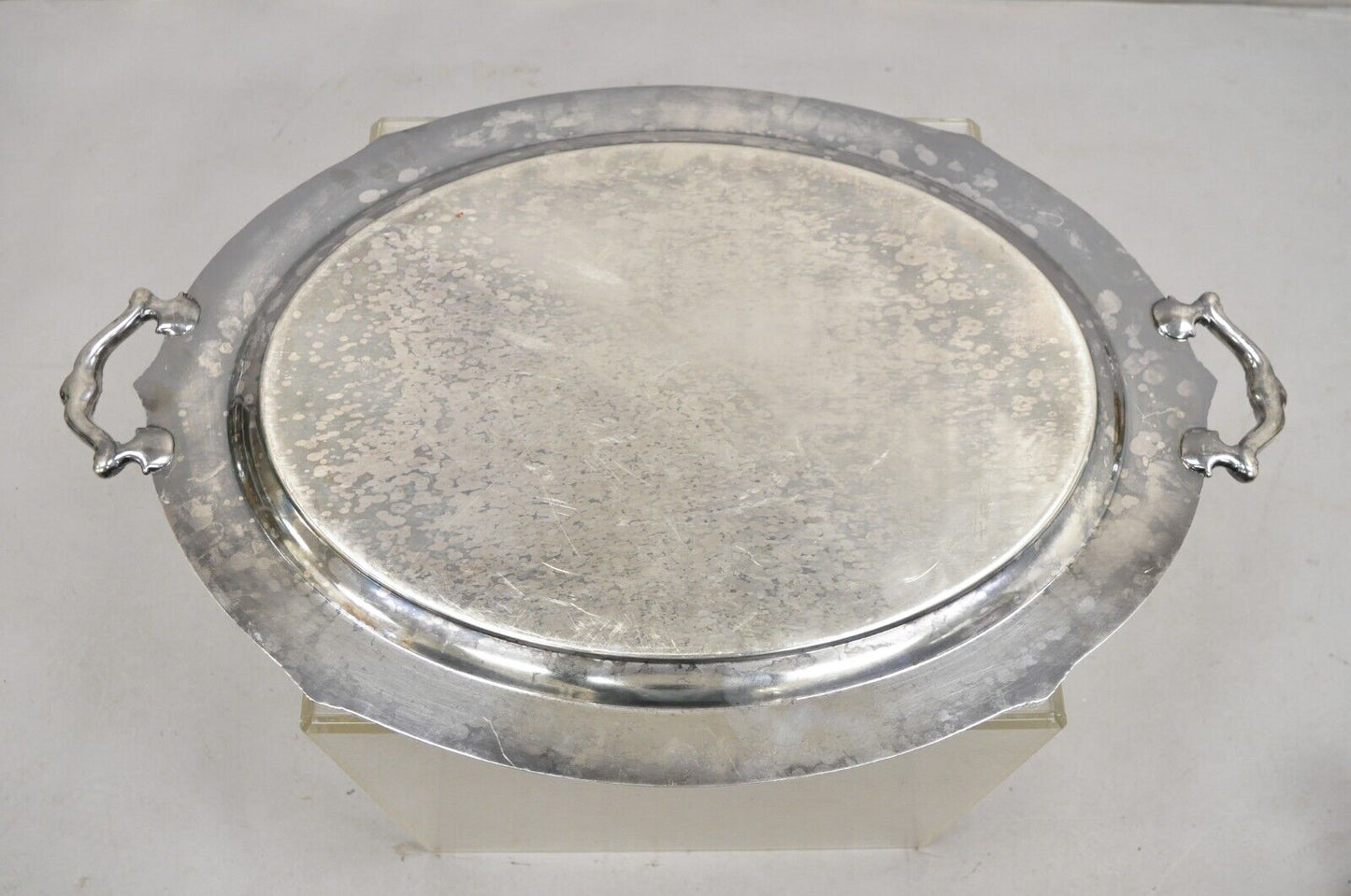 Vintage Wallace Rose Point Victorian Silver Plated Oval Serving Platter Tray