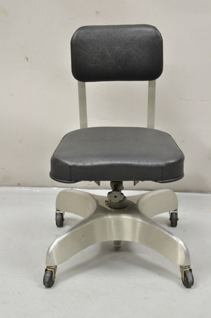 Vintage Emeco Corp Art Deco Brushed Aluminum Black Swivel Office Desk Chair