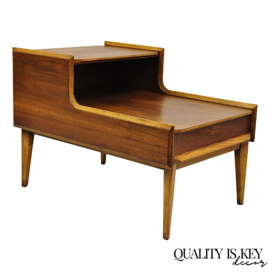 Lane Altavista Mid Century Modern Walnut 2 Tier Step Up End Table Side Table