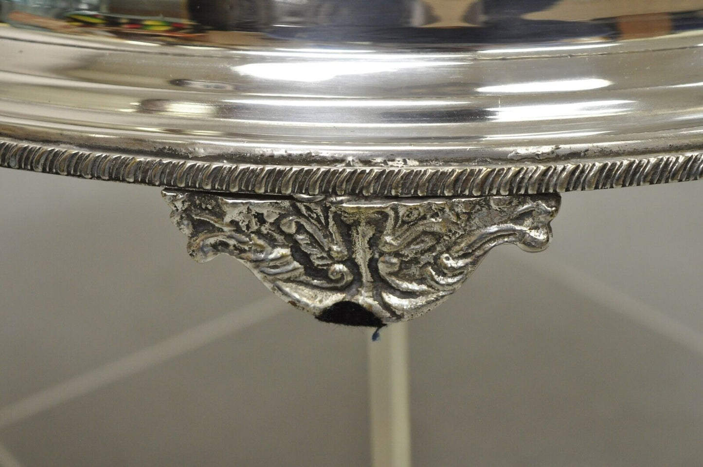 Large Silver Plate Regency Style 28" Round Platform Platter Pedestal Tray