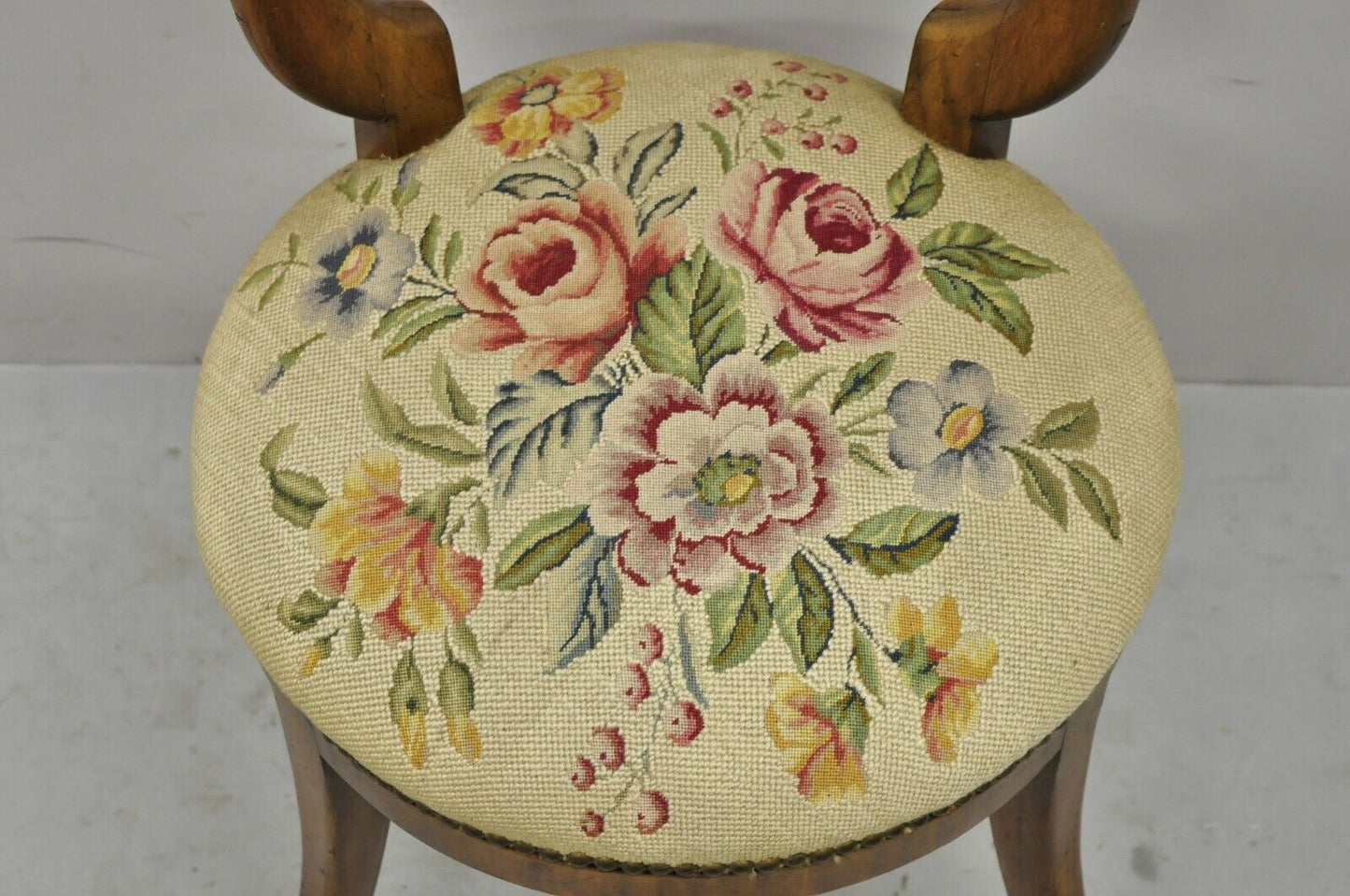 Vintage Italian Biedermeier Saber Leg Accent Side Chair with Needlepoint Seat