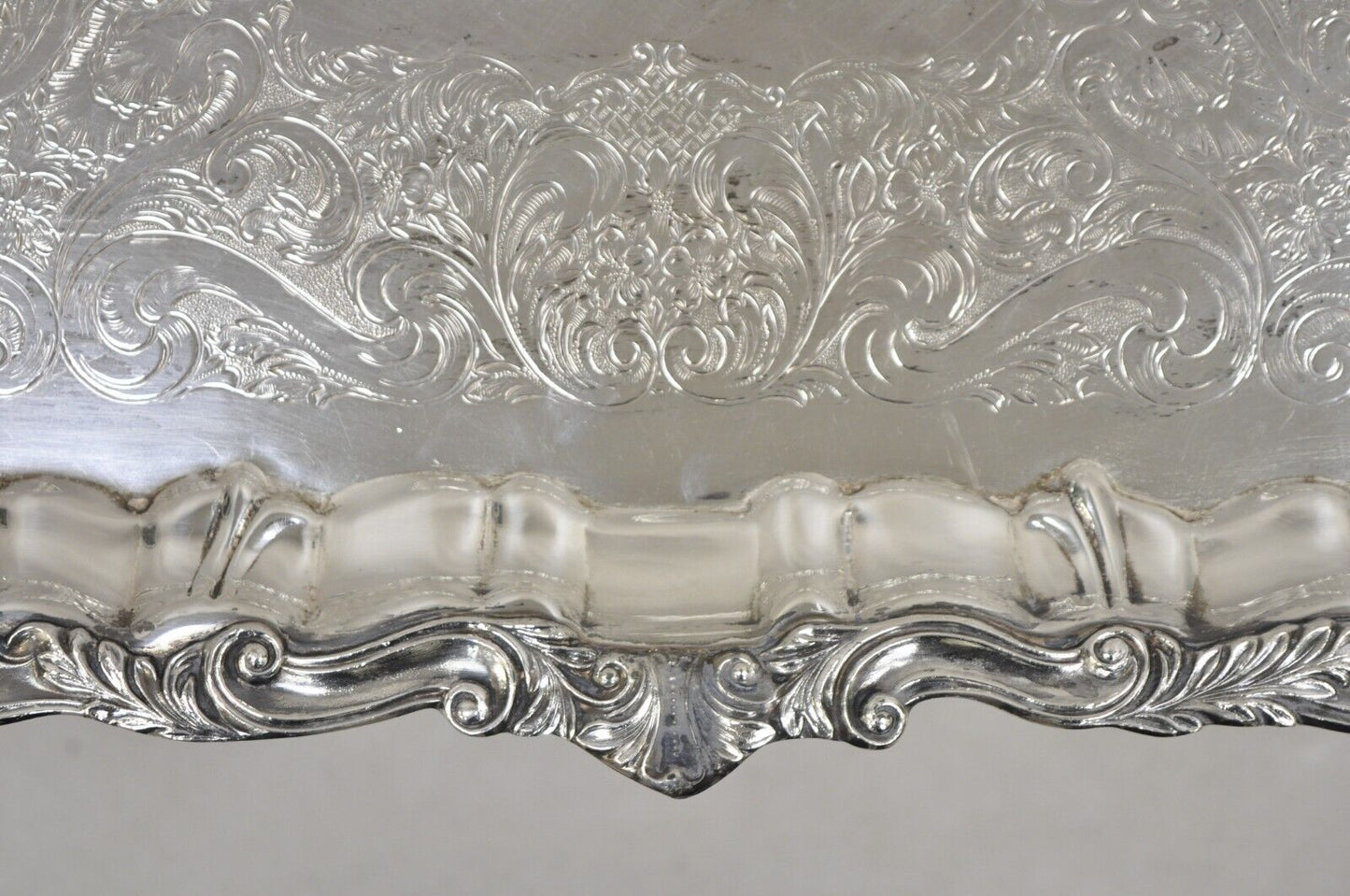 Vintage Sheffield Victorian Style Silver Plated Rectangular Serving Platter Tray