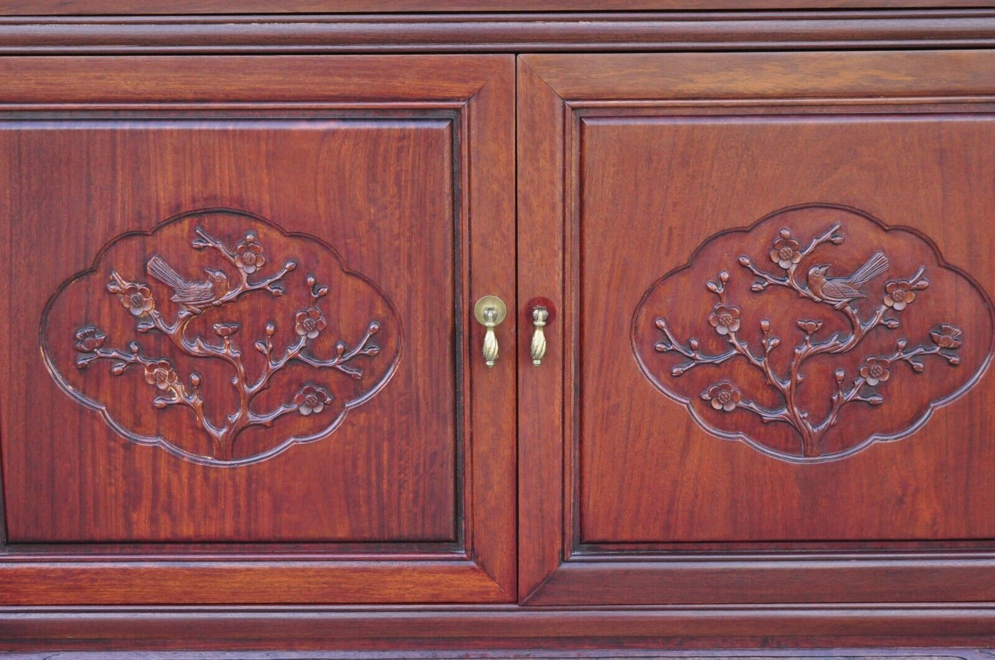 Vintage Chinese Carved Hardwood Bar Liquor Cabinet Console with Mirrors