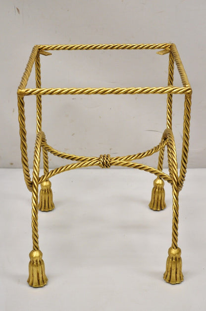 Italian Hollywood Regency Gold Gilt Iron Rope Tassel 20" Vanity Stool Side Table