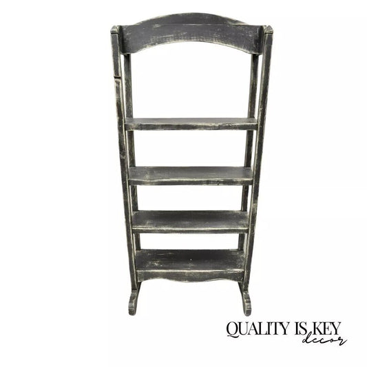 French Country Provincial Black & White Distress Painted Bookcase Display Stand