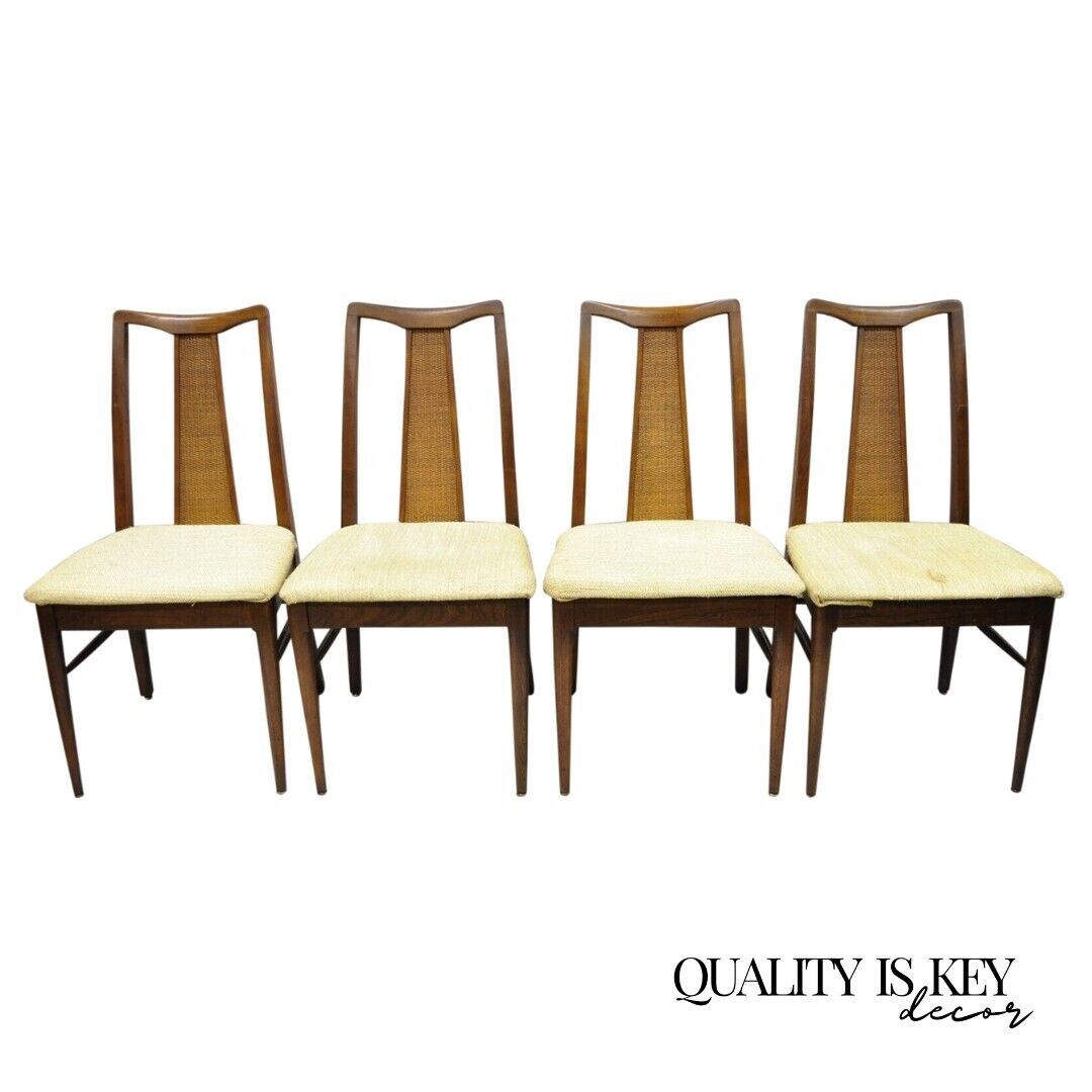 Vintage Mid Century Modern Walnut Cane Back Dining Chairs - Set of 4