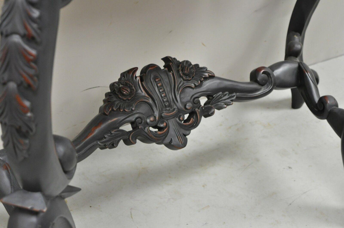 Reproduction Antique French Rococo Charcoal Distress Painted Console Hall Table