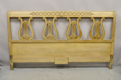 Vintage King Size Neoclassical Style Carved Lyre Harp Wooden Bed Headboard