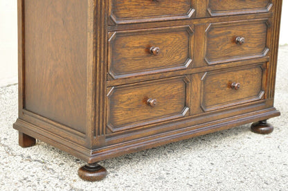 Antique Oak Jacobean Style Carved Wood Chest of Drawers Low Chest Dresser