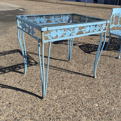 Vintage Molla Cast Aluminum Victorian Style Blue Garden Patio Dining Set - 5 Pcs