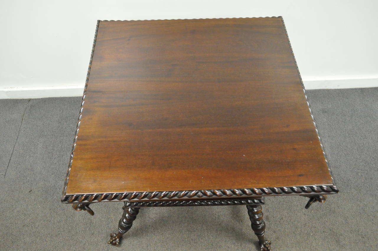 19th C. Merklen Bros. Victorian Barley Twist Figural Mahogany Parlor Lamp Table