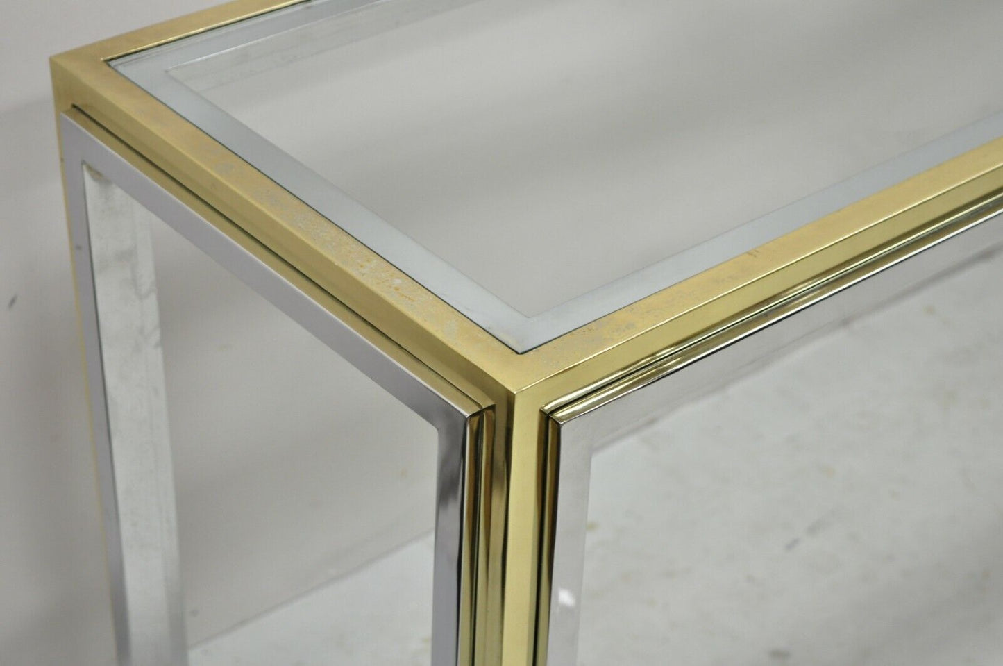 Romeo Rega Modern Maison Jansen Style Chrome and Brass Console Sofa Hall Table