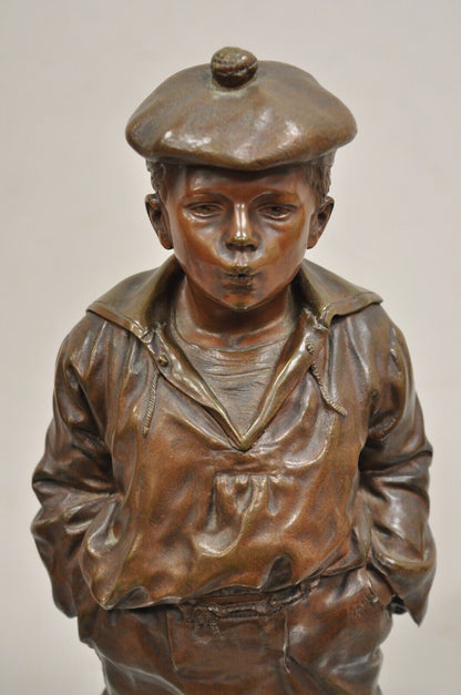 V. Szczeblewski French Bronze Boy Statue "The Whistler" Le Mousse Siffleur