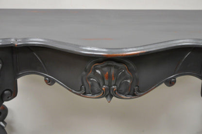 Reproduction Antique French Rococo Charcoal Distress Painted Console Hall Table