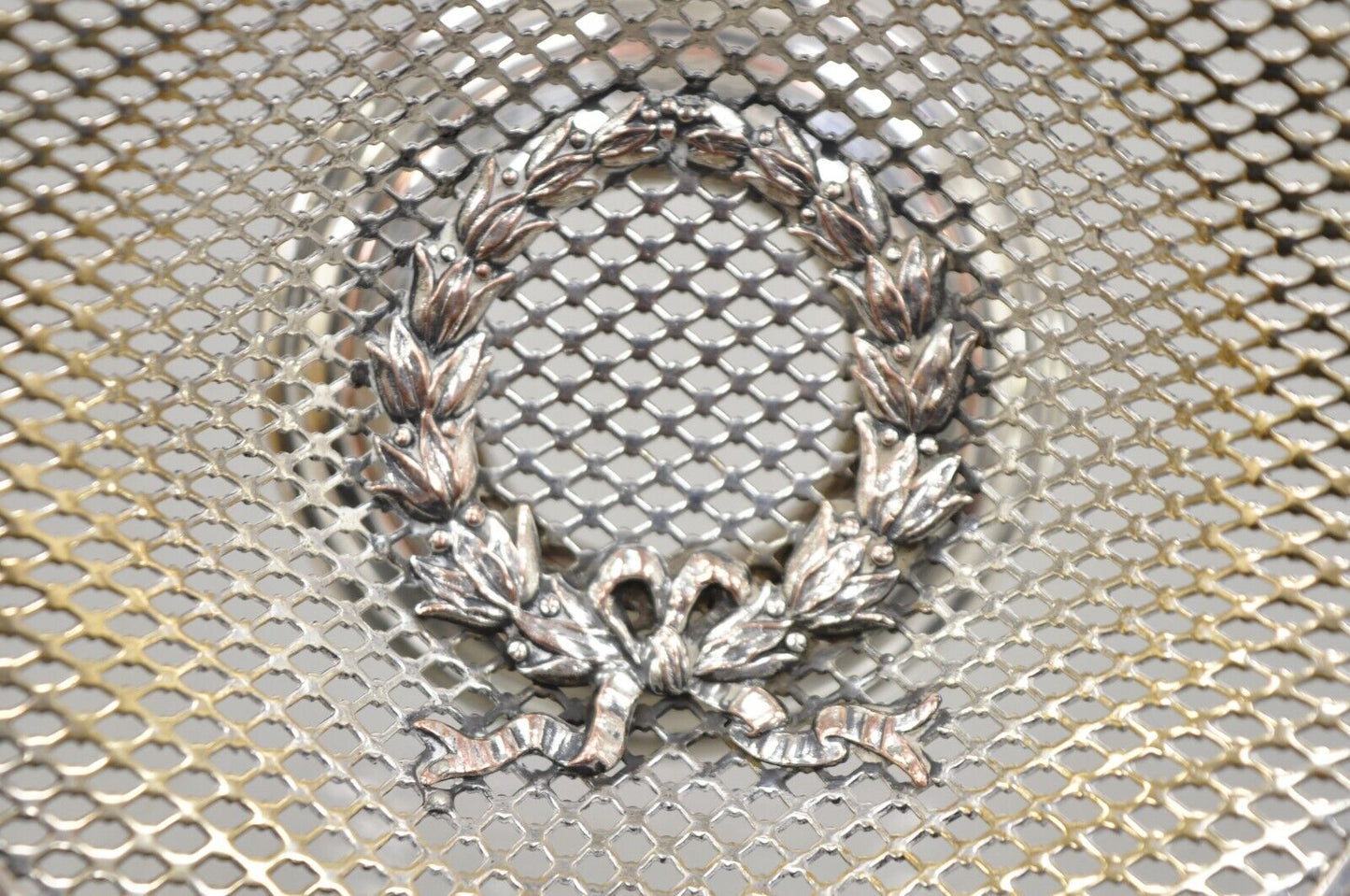 English Edwardian Silver Plated Wreath Design Small Mesh Basket Candy Dish -Pair