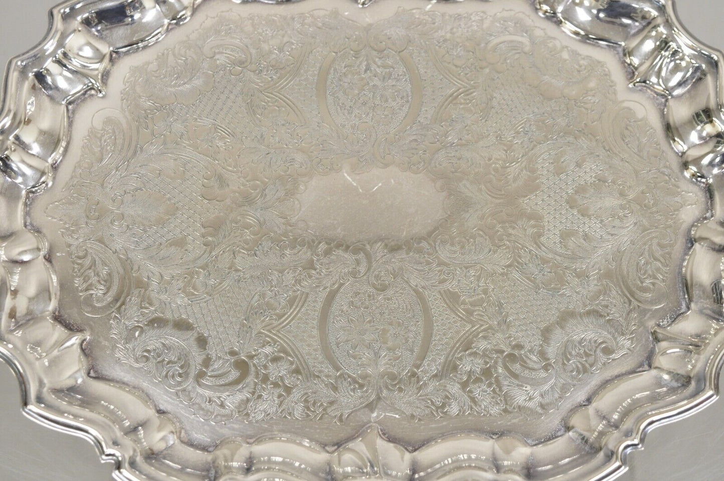 Vintage Leonard Silver Plated Pressed Metal Scalloped Serving Platter Dish