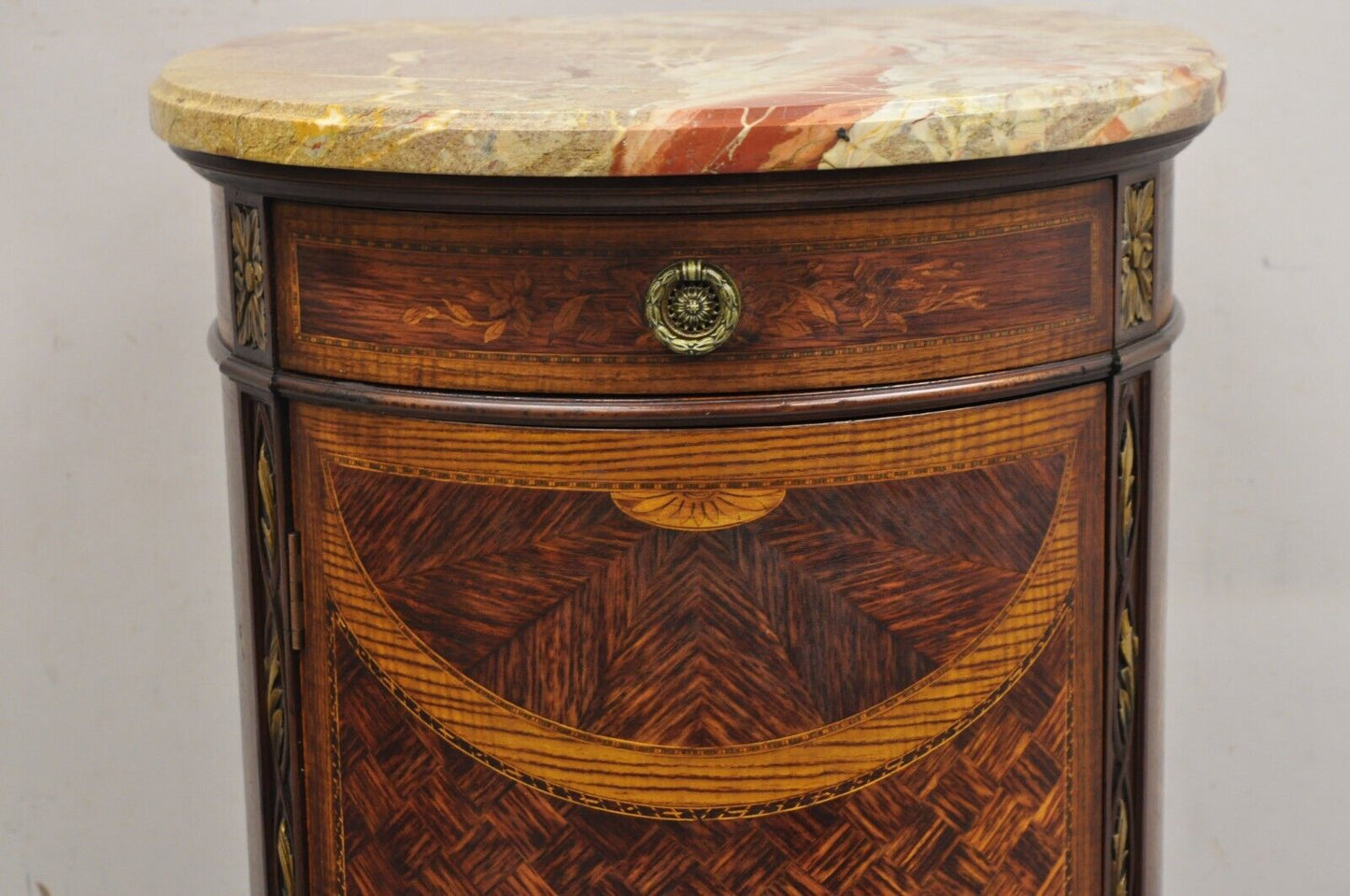 French Louis XVI Style Marble Top Lingerie Chest Pedestal Cabinet with Drawers