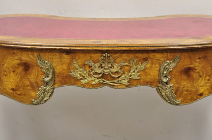 French Louis XV Style Kidney Shaped Leather Top Bronze Mounted 3 Drawer Desk