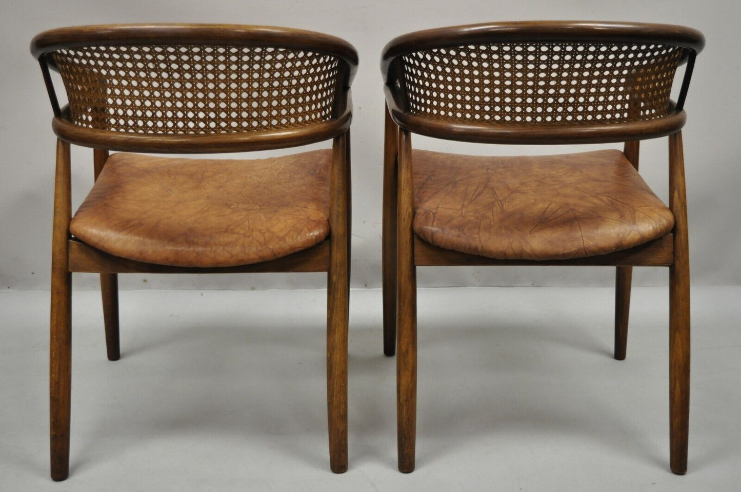 Mid Century Modern Cane James Mont King Cole Style Bentwood Arm Chairs - a Pair